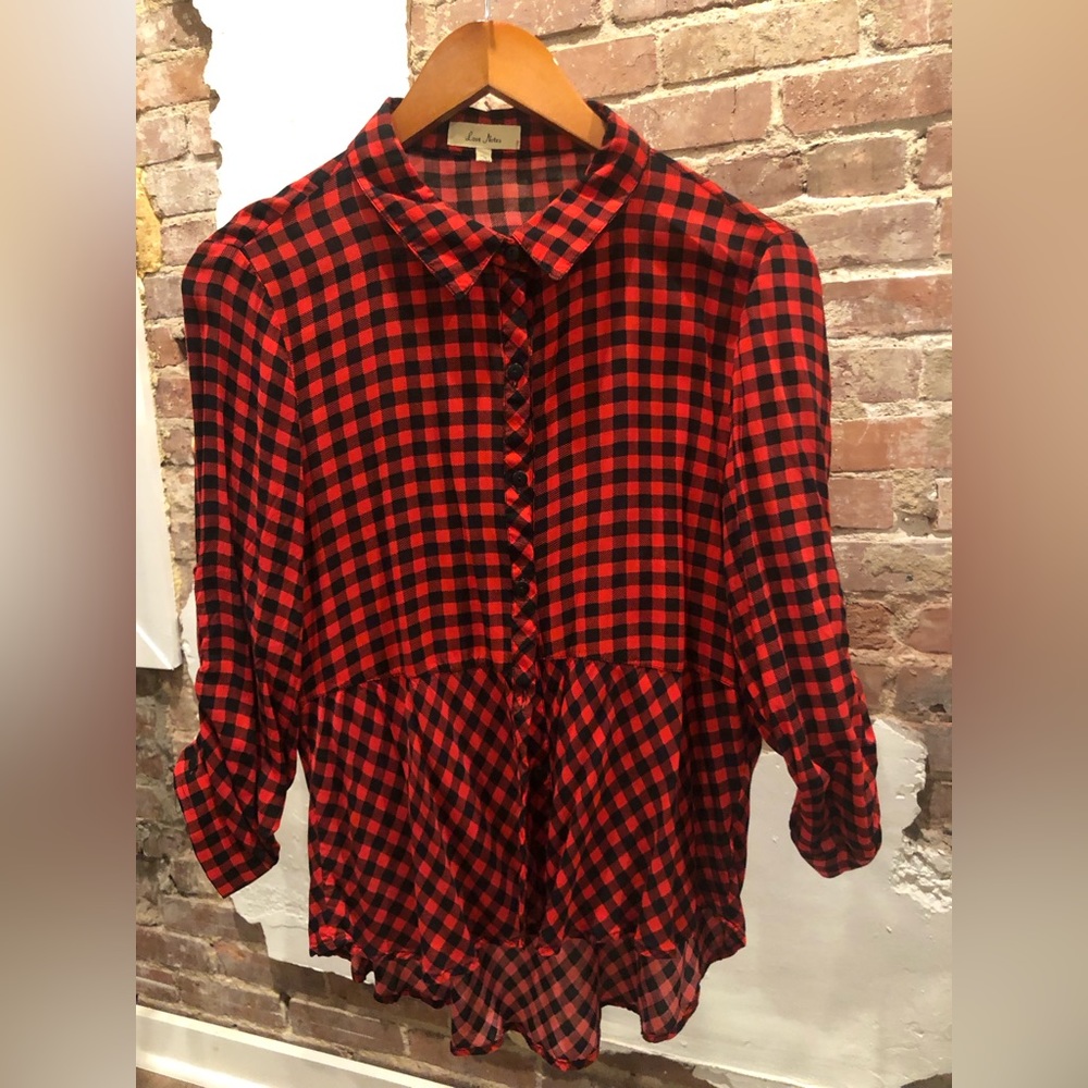 Southern Red Checkered Button Up Boutique Blouse Top